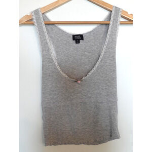 Y2K Babydoll Cami Tank Top Womens Medium Gray Dainty Festival Lace Feminine Thin